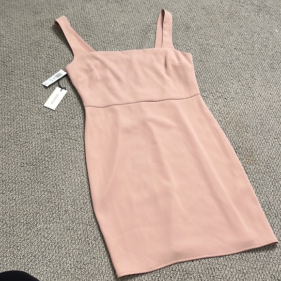 Aritzia Babaton 90s Mini Dress Fawn Pink Square Neck NEW 4 - Picture 4 of 7